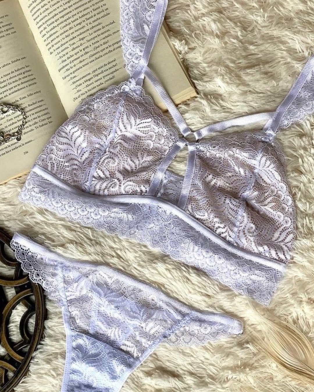 Set de Ropa Interior Rebecca - Encaje Floral Blanco