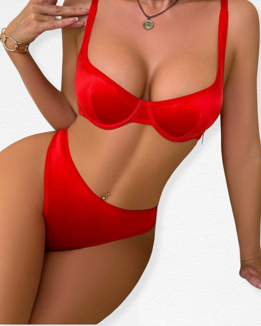 Set de Ropa Interior Melissa - Seda Roja y Nude