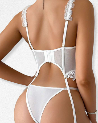 Set de Liguero Alessandra - Encaje Blanco