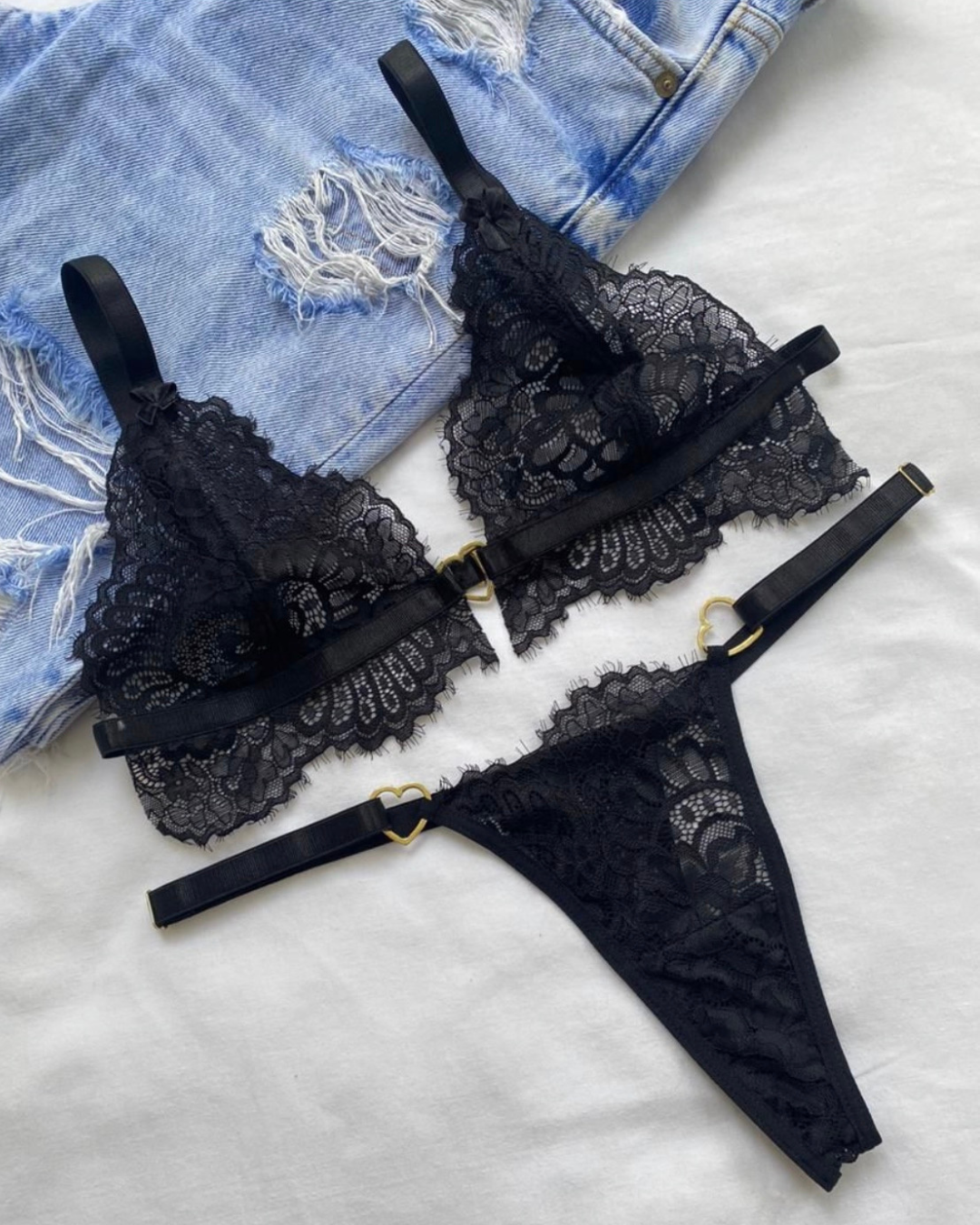 Set de Ropa Interior Rocio - Encaje Floral Negro