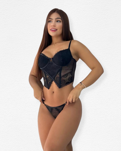 Set de Ropa Interior Amara - Encaje Negro Elegante